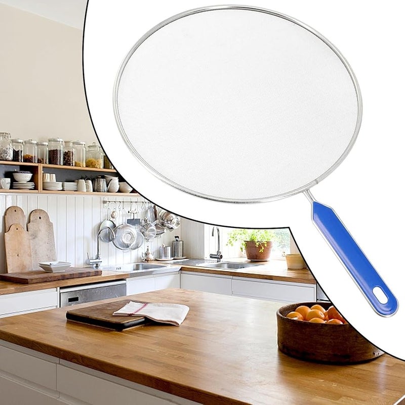 Stainless Steel Splatter Screen Set 4 Sizes 21 25 29 33 cm Silver Blue Anti Oil Splash Guard - Image 5